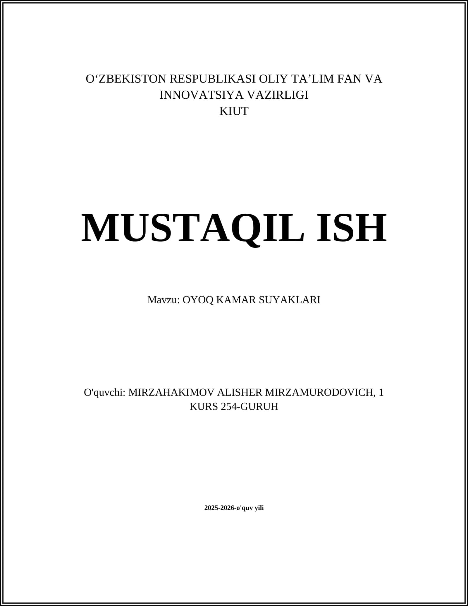 OYOQ KAMAR SUYAKLARI