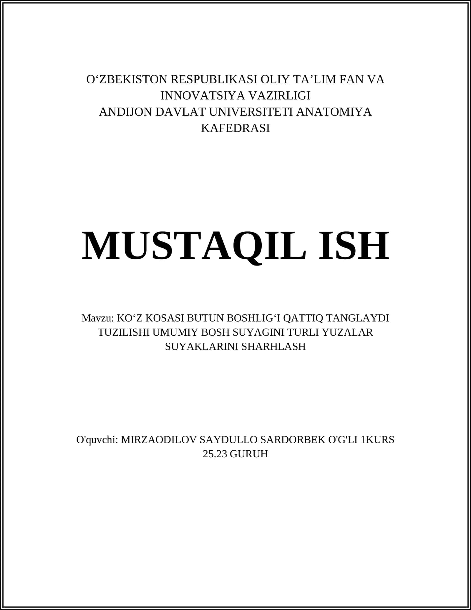 Koʻz kosasi anatomiyasi