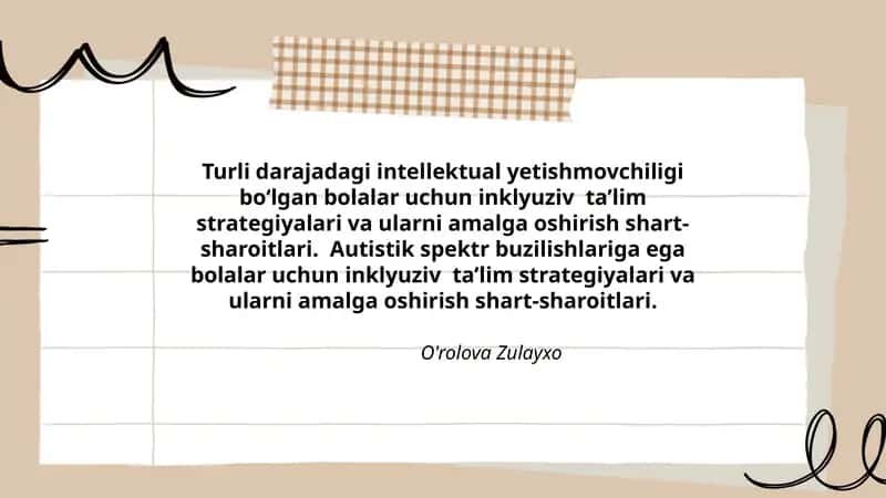 Autistik spektr buzilishlariga ega bolalar uchun inklyuziv ta’lim