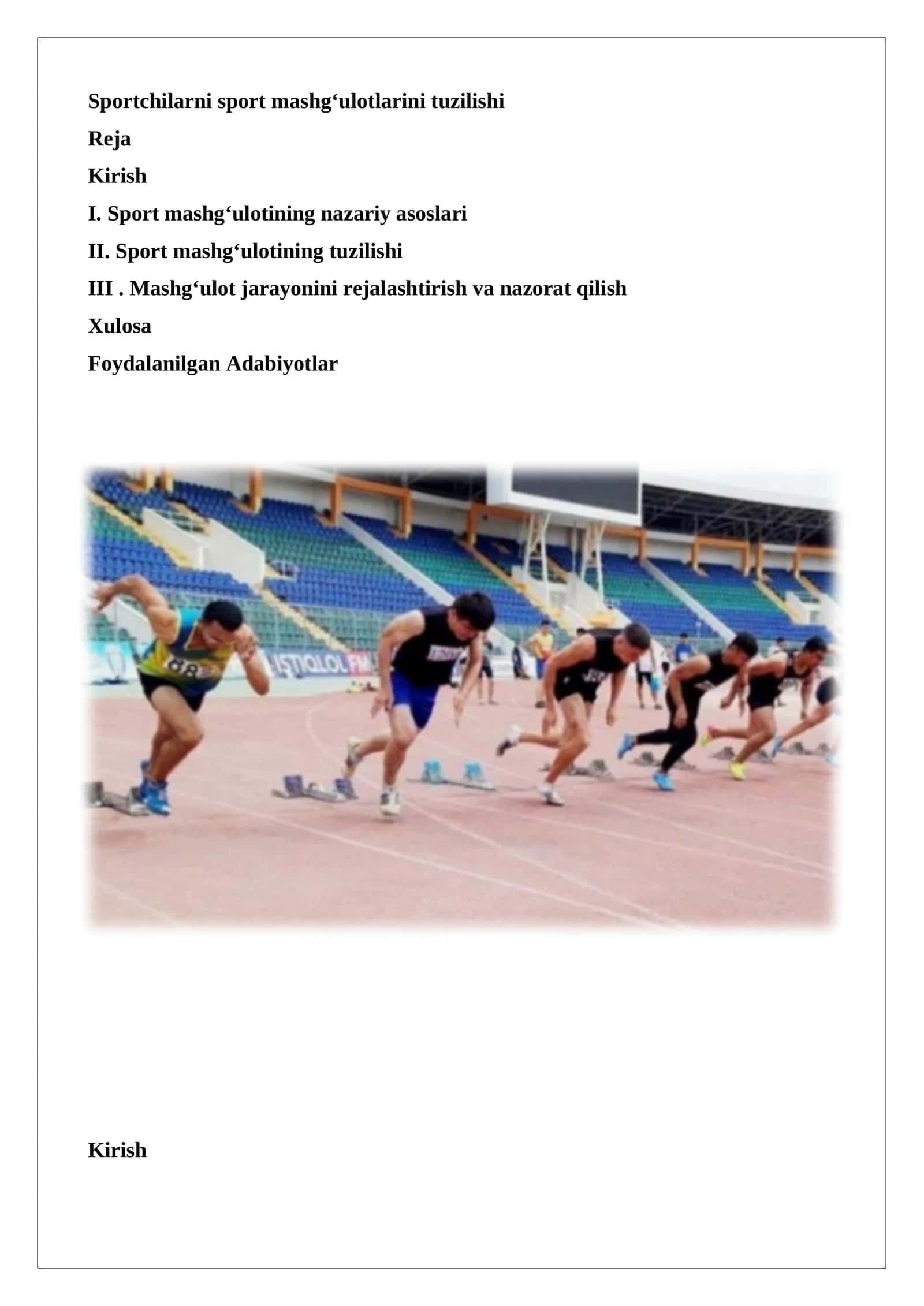 Sportchilarni sport mashg‘ulotlarini tuzilishi
