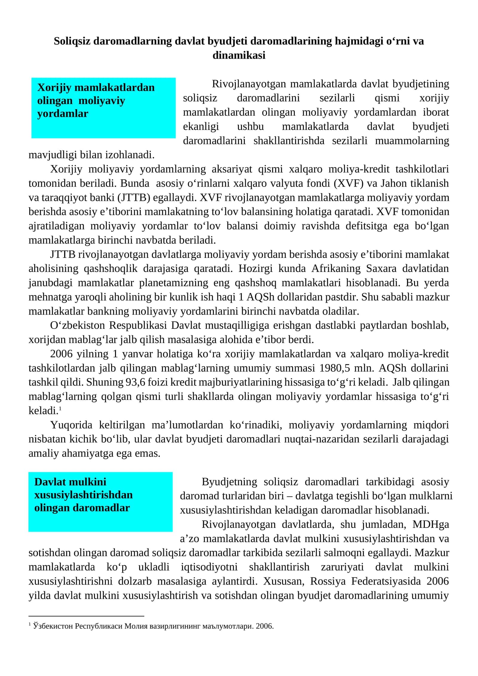 Soliqsiz daromadlarning davlat byudjeti daromadlarining hajmidagi o‘rni va dinamikasi
