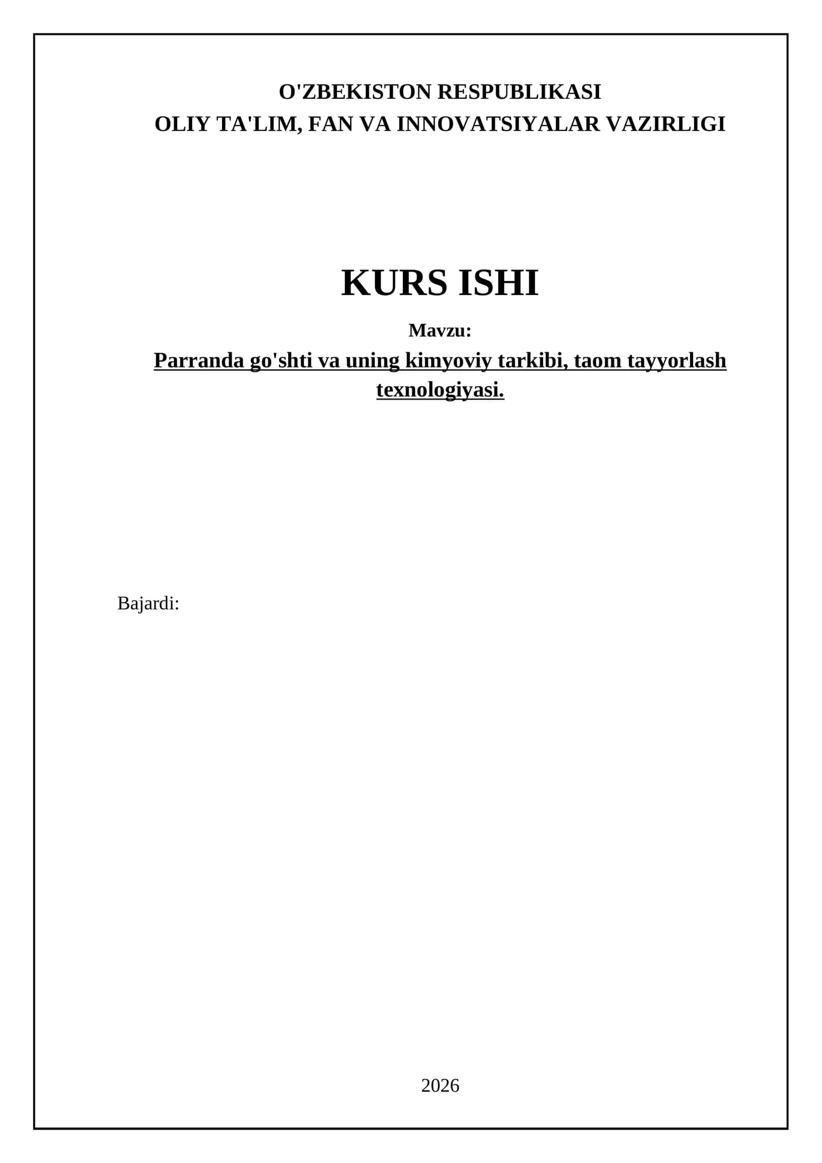 Parranda go'shti va uning kimyoviy tarkibi, taom tayyorlash texnologiyasi