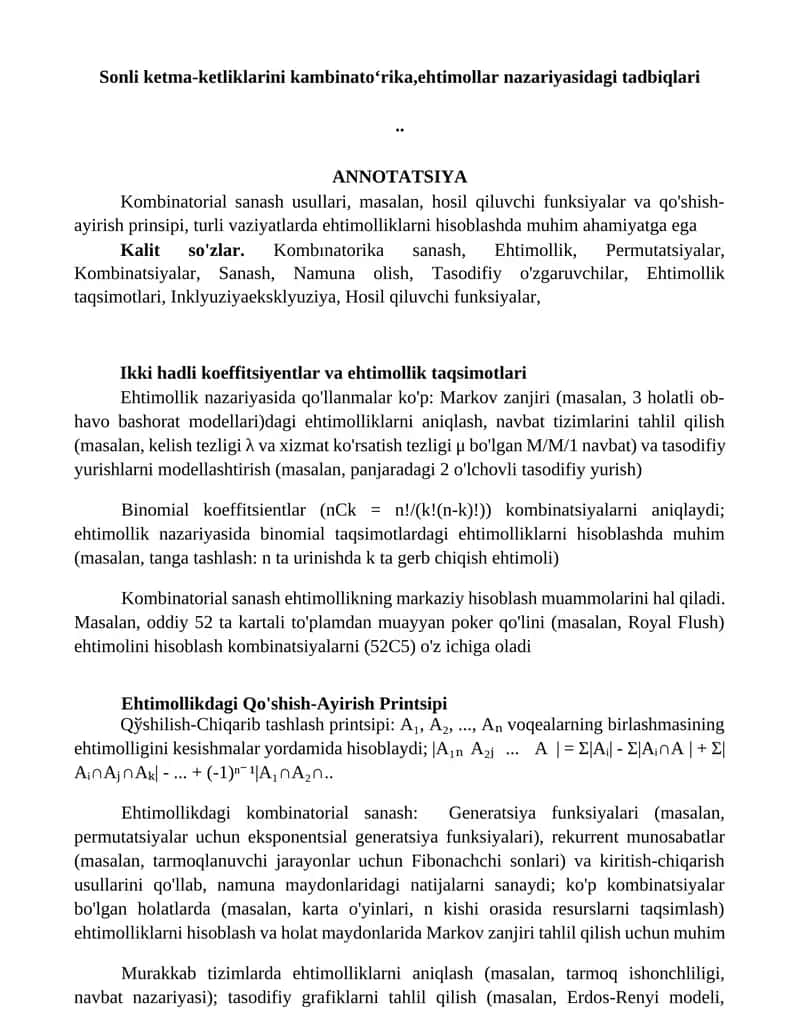 Kombinatorial sanash usullari