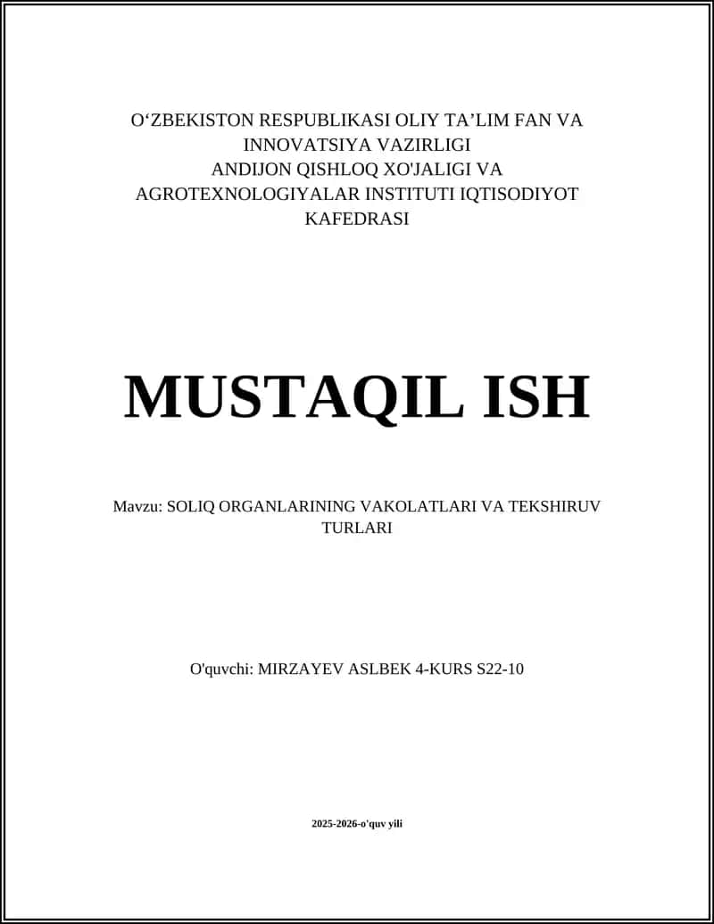 SOLIQ ORGANLARINING VAKOLATLARI VA TEKSHIRUV TURLARI