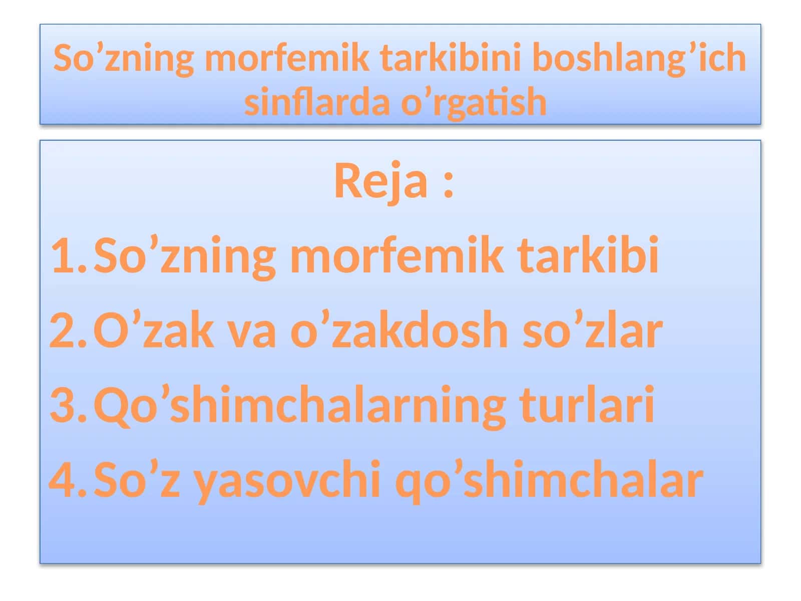 So’zning morfemik tarkibini boshlang’ich sinflar da o’rgatish