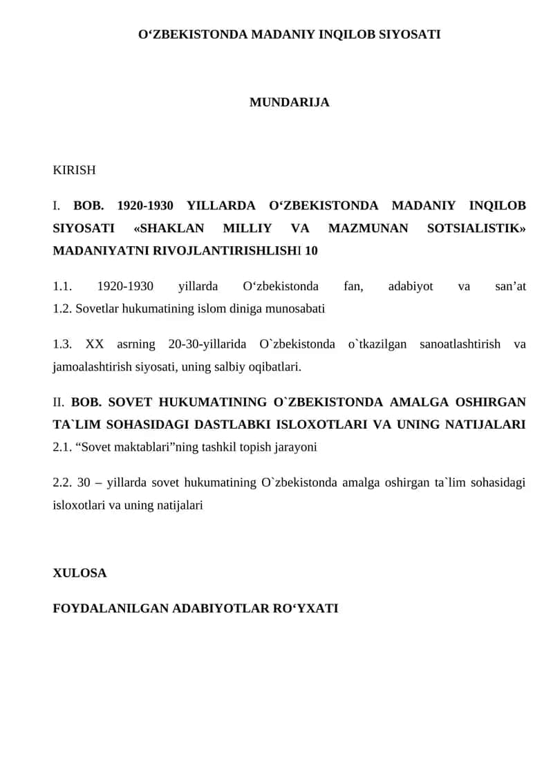 O‘ZBEKISTONDA MADANIY INQILOB SIYOSATI