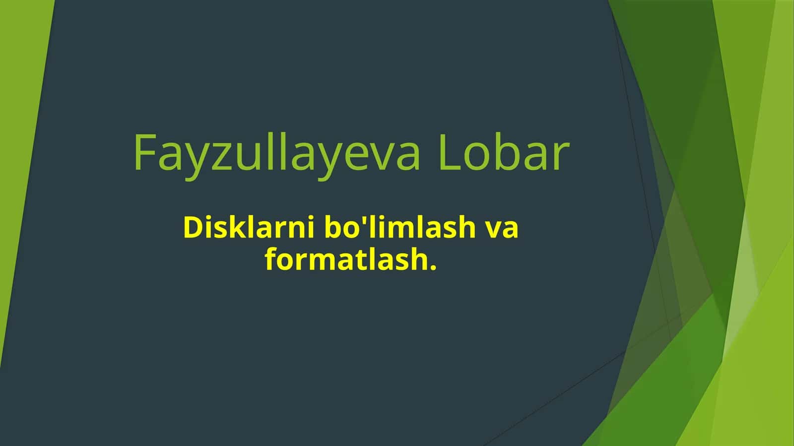 Disklarni bo'limlash va formatlash