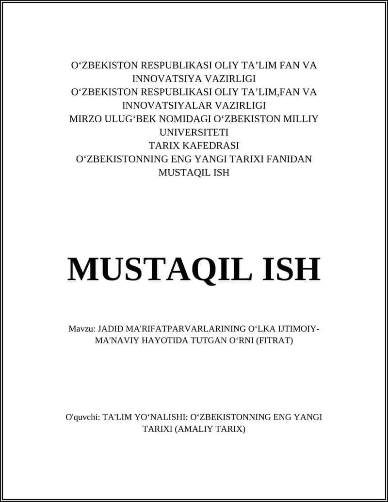 JADID MA'RIFATPARVARLARINING OʻLKA IJTIMOIY-MA'NAVIY HAYOTIDA TUTGAN OʻRNI (FITRAT)