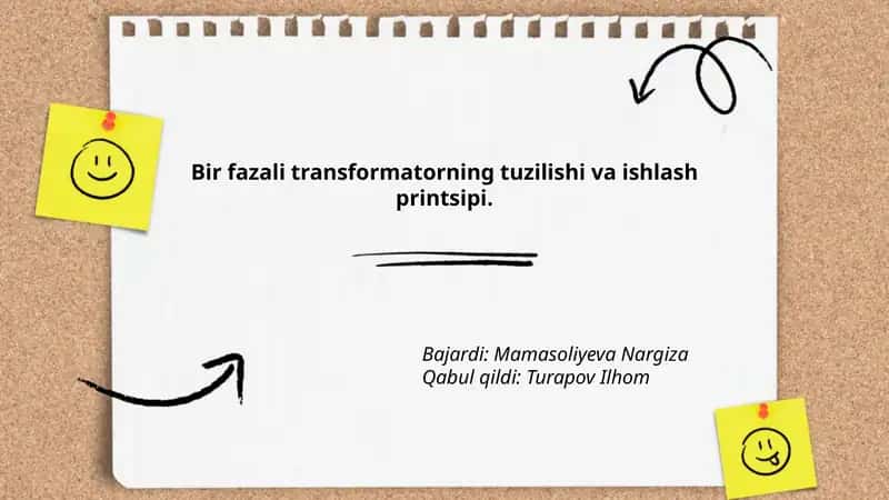 Bir fazali transformatorning tuzilishi va ishlash printsipi
