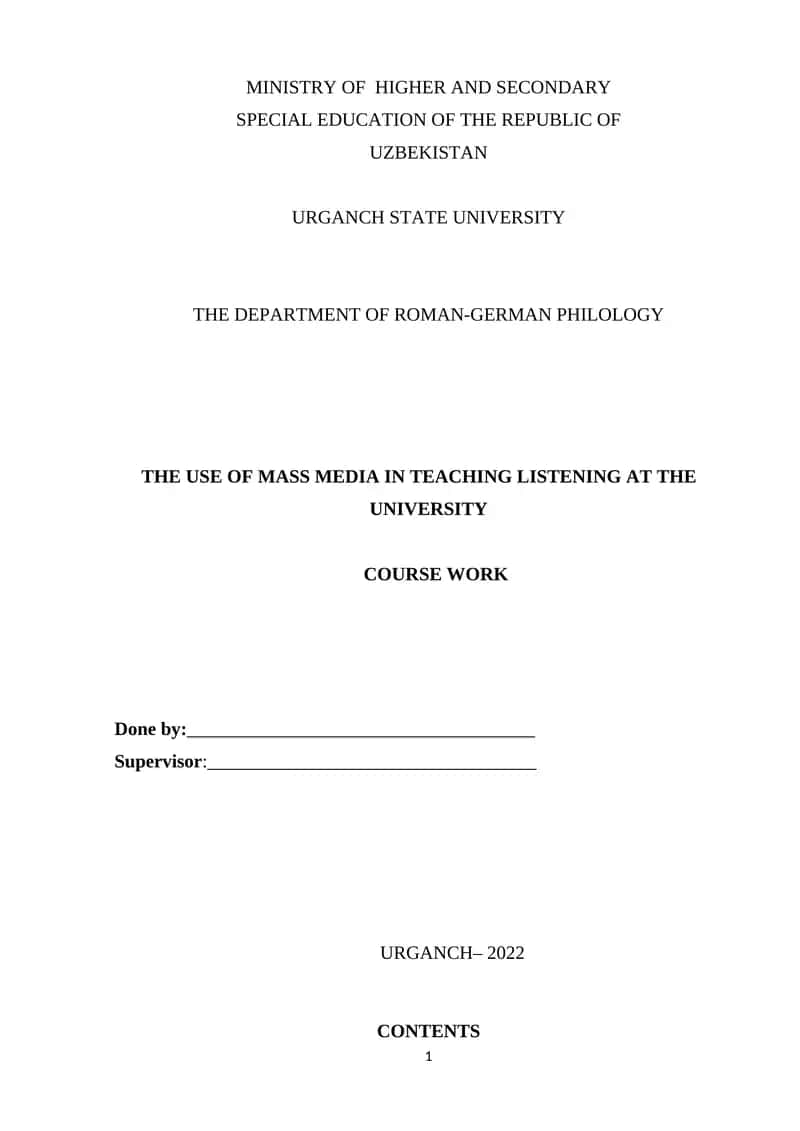 The Use of Mass Media in Teaching Listening at the University