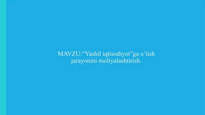 “Yashil iqtisodiyot”ga o’tish jarayonini moliyalashtirish.