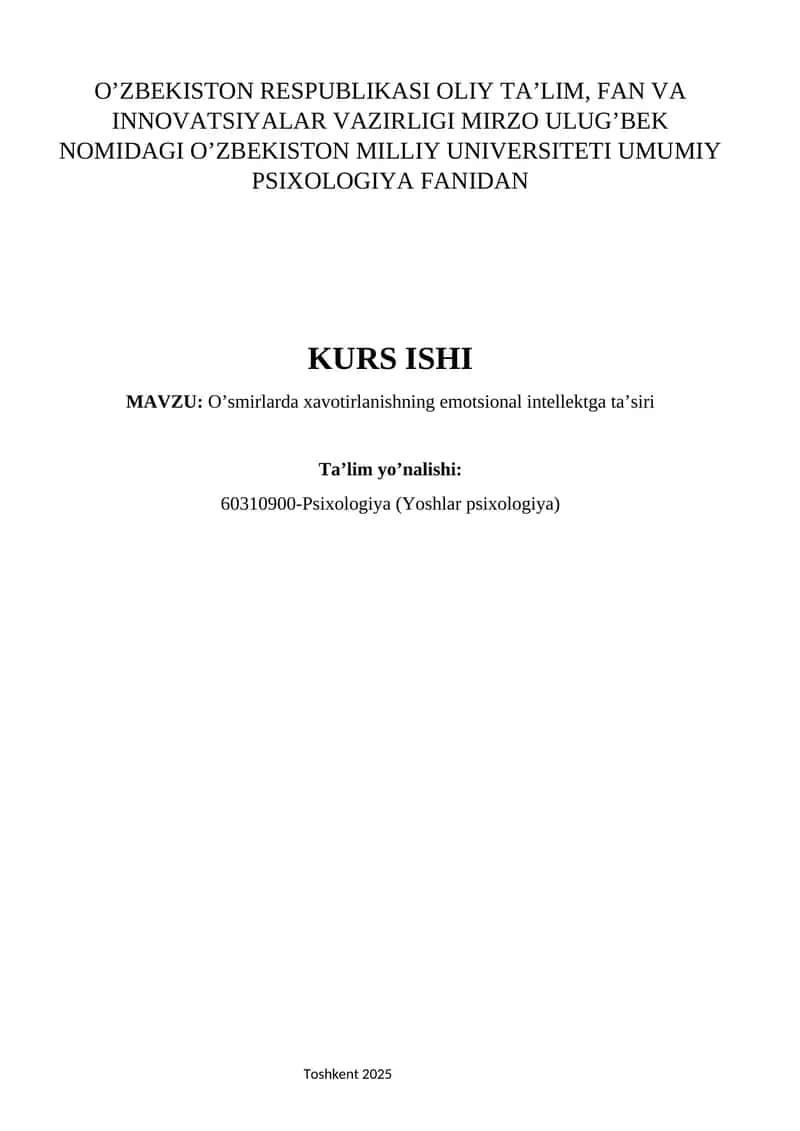 O’smirlarda xavotirlanishning emotsional intellektga ta’siri
