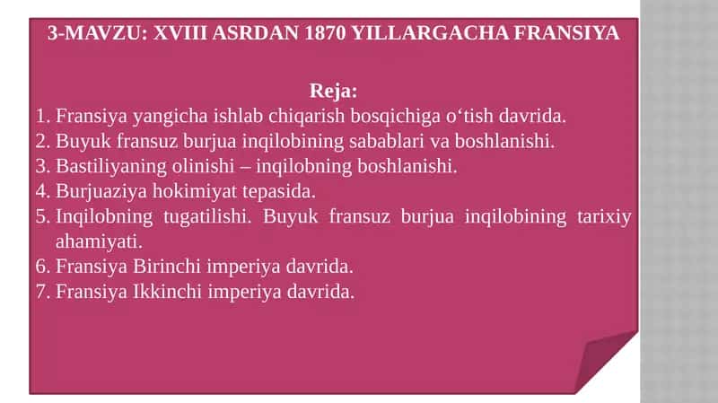 XVIII ASRDAN 1870 YILLARGACHA FRANSIYA