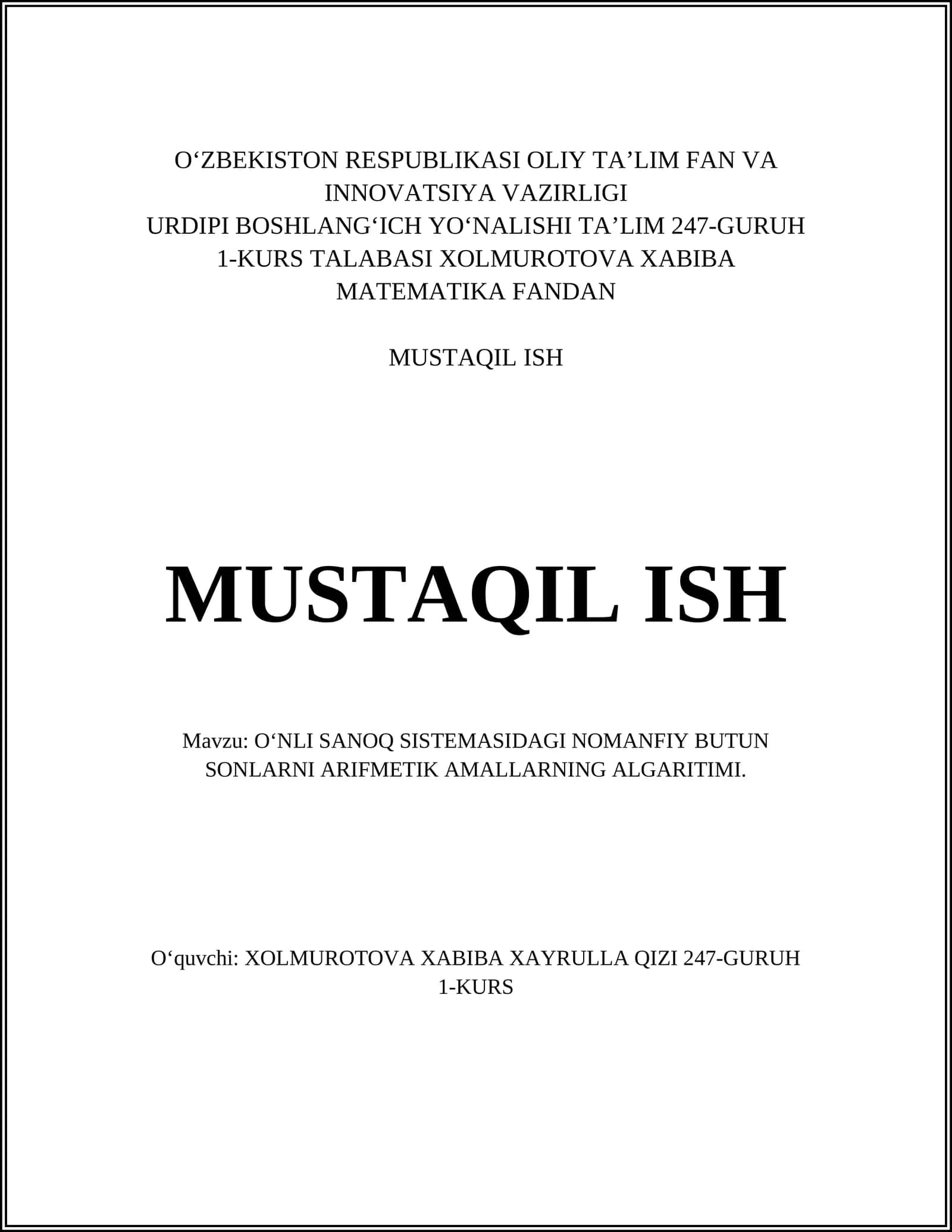 Oʻnlik sanoq sistemasi asoslari