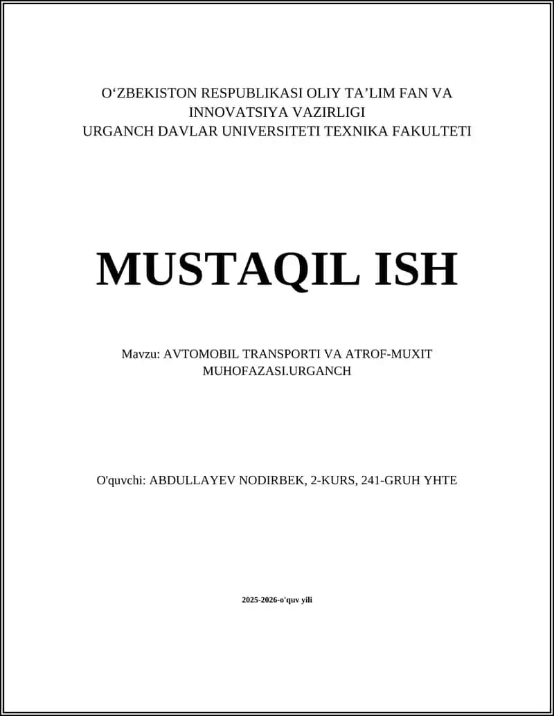 AVTOMOBIL TRANSPORTI VA ATROF-MUXIT MUHOFAZASI.URGANCH