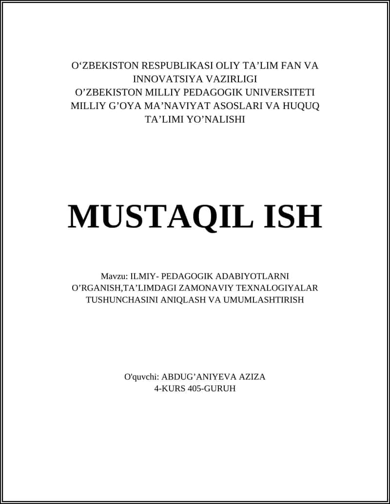ILMIY- PEDAGOGIK ADABIYOTLARNI O’RGANISH