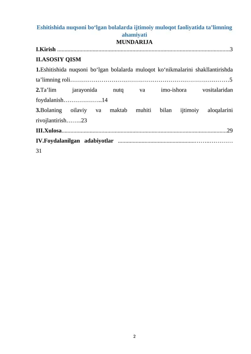 Eshitishida nuqsoni boʻlgan bolalarda ijtimoiy muloqot faoliyatida ta’limning ahamiyati