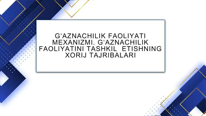 G‘aznachilik faoliyati mexanizmi. G‘aznachilik faoliyatini tashkil etishning xorij tajribalari