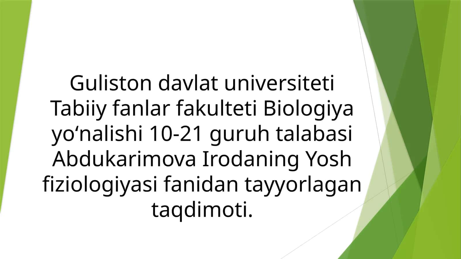 Yosh fiziologiyasi fanidan taqdimot