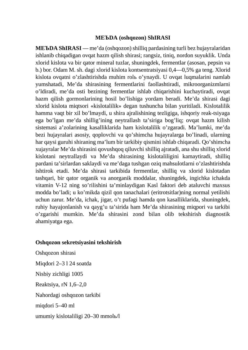 MEЪDА (oshqozon) ShIRАSI