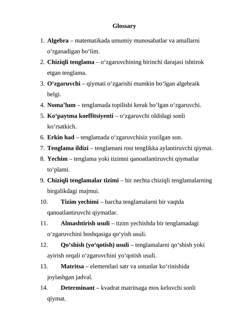 Mavzu: Algebra