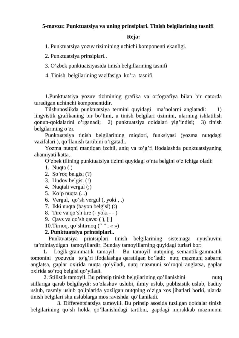 Punktuatsiya va uning prinsiplari
