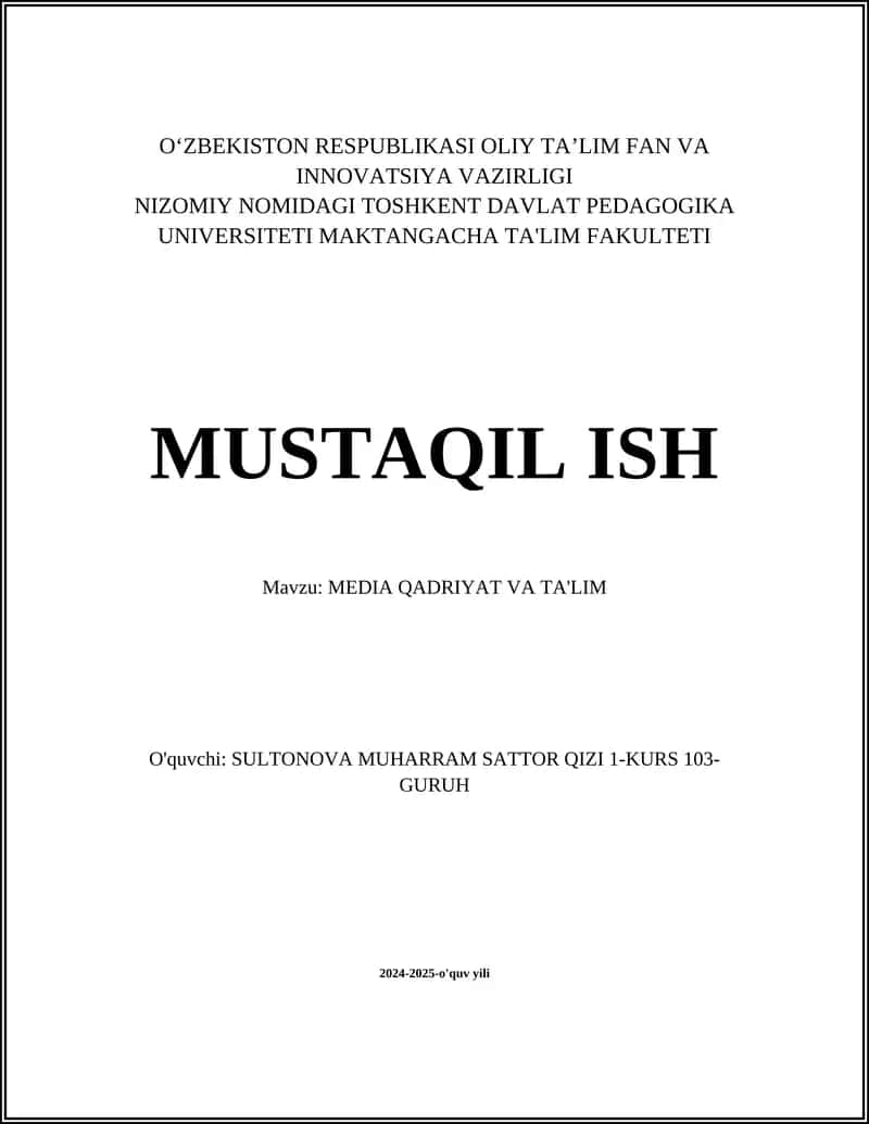 MEDIA QADRIYAT VA TA'LIM