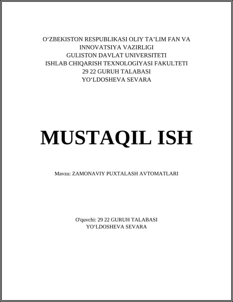 ZAMONAVIY PUXTALASH AVTOMATLARI