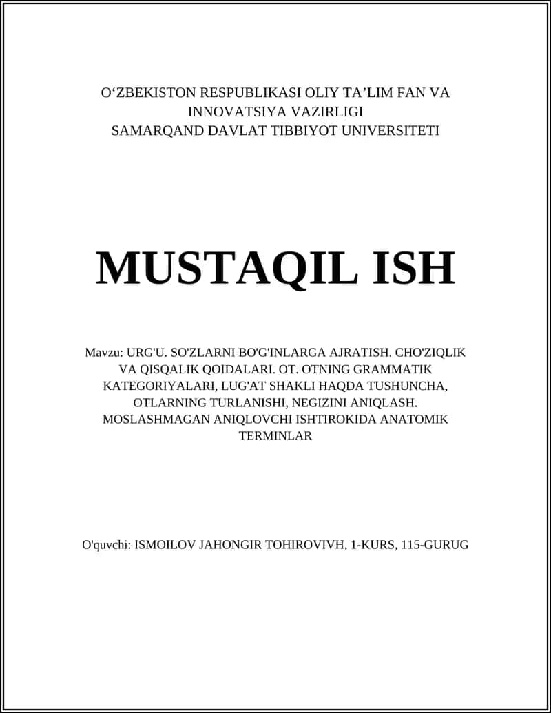 URG'U. SO'ZLARNI BO'G'INLARGA AJRATISH