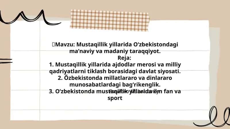 Mustaqillik yillarida Oʻzbekistondagi maʼnaviy va madaniy taraqqiyot