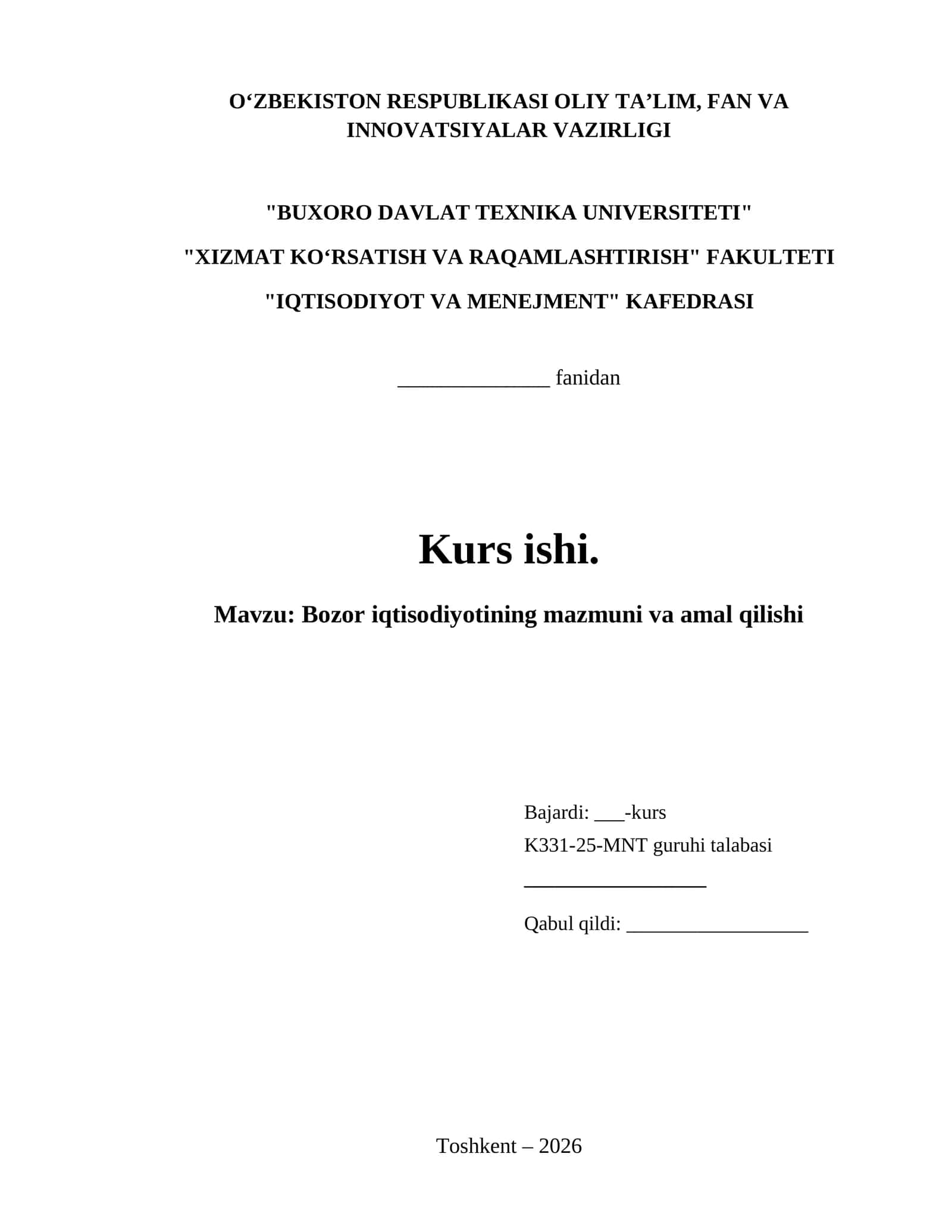 Bozor iqtisodiyotining mazmuni va amal qilishi