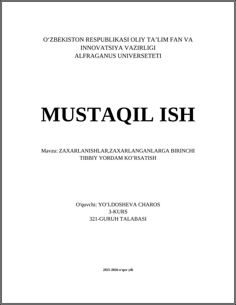 ZAXARLANISHLAR, ZAXARLANGANLARGA BIRINCHI TIBBIY YORDAM KO’RSATISH