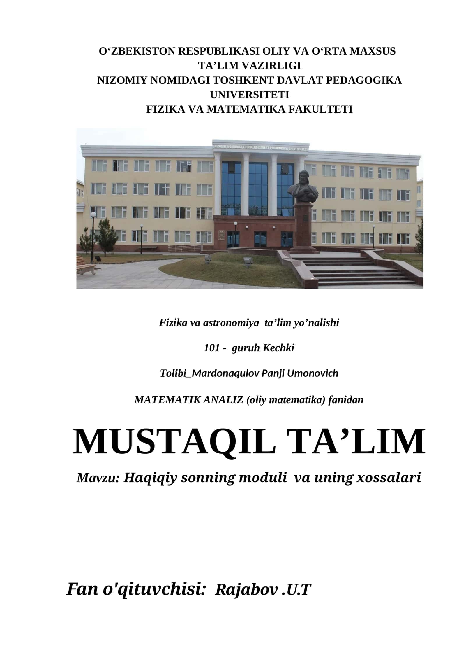Haqiqiy sonning moduli va uning xossalari