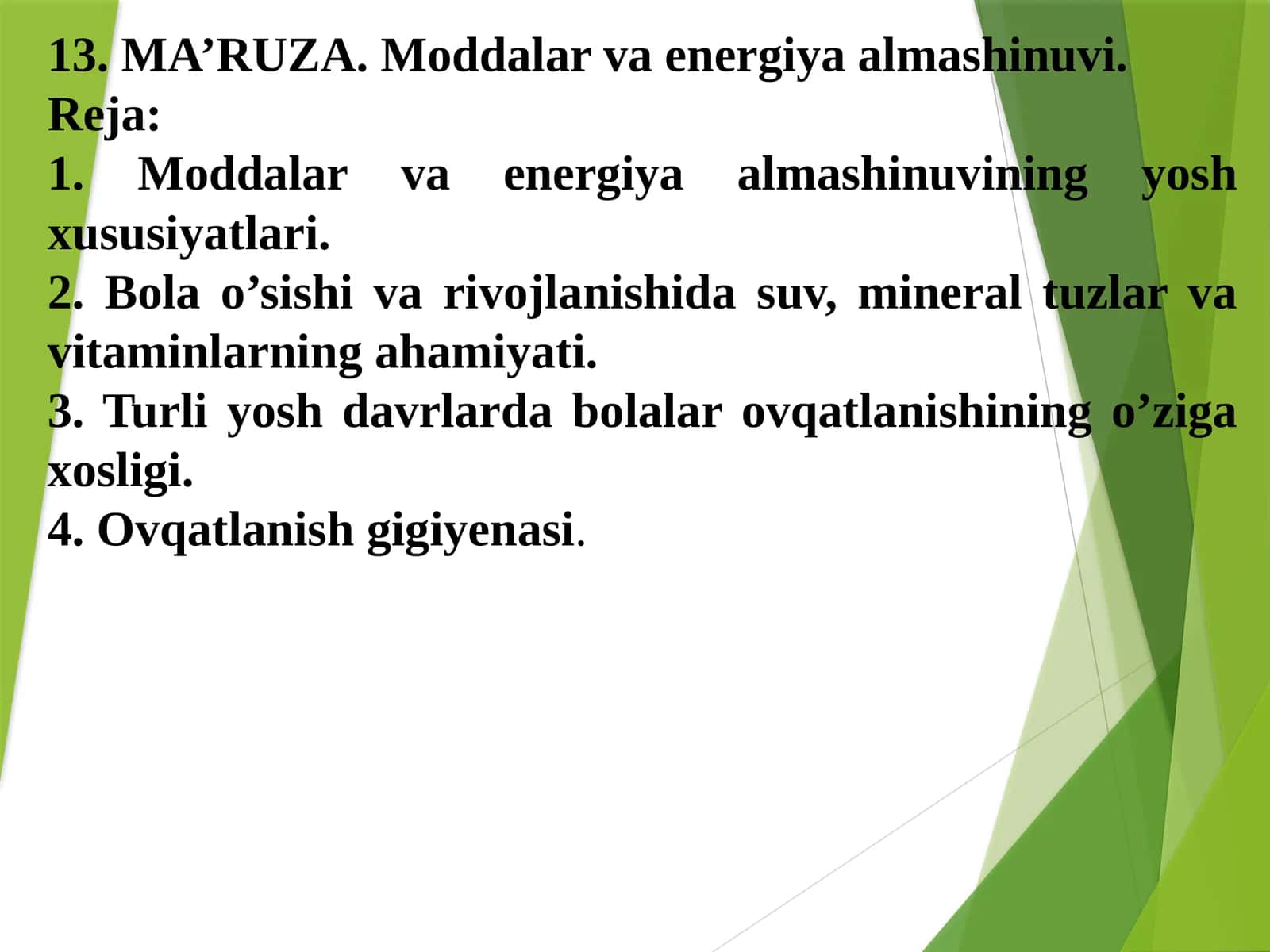 MA’RUZA. Moddalar va energiya almashinuvi