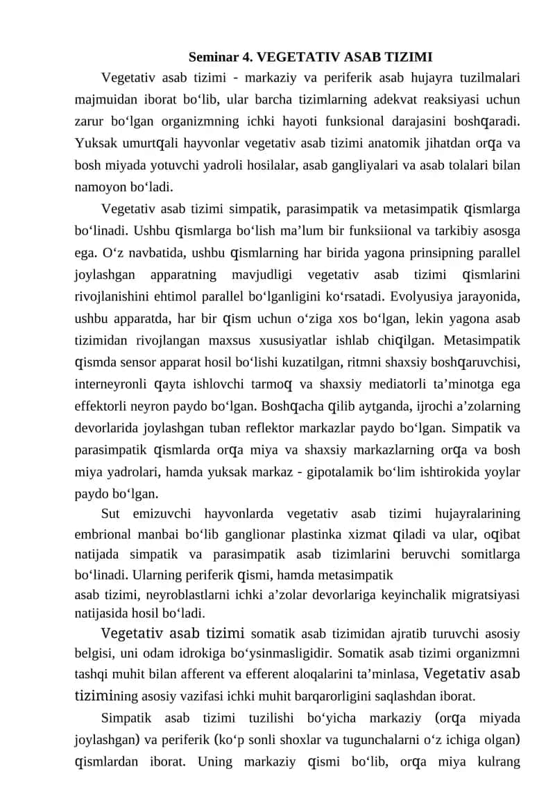 Seminar 4. VEGETATIV ASAB TIZIMI