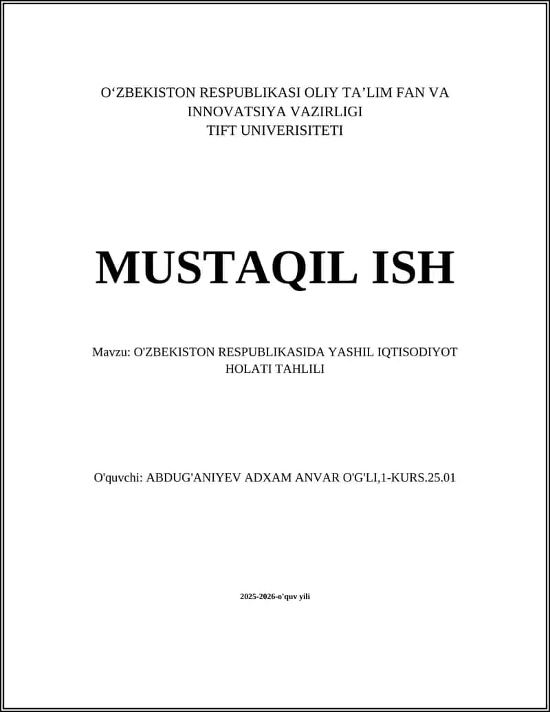 O'ZBEKISTON RESPUBLIKASIDA YASHIL IQTISODIYOT HOLATI TAHLILI