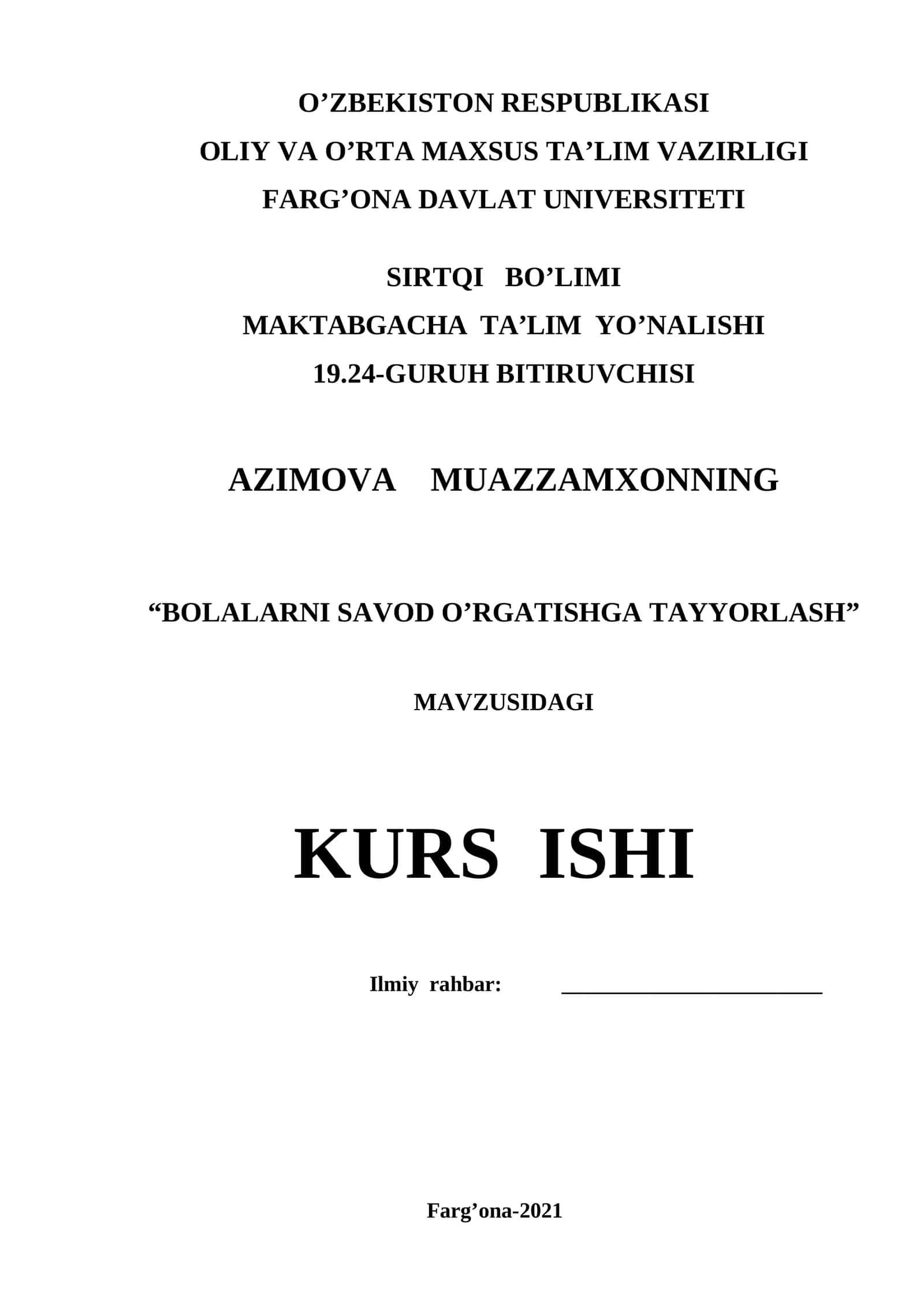 "BOLALARNI SAVOD O’RGATISHGA TAYYORLASH"