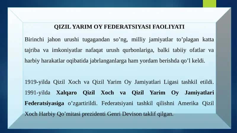 QIZIL YARIM OY FEDERATSIYASI FAOLIYATI