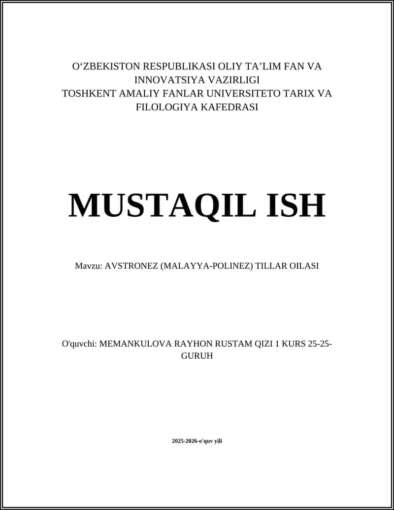 AVSTRONEZ (MALAYYA-POLINEZ) TILLAR OILASI