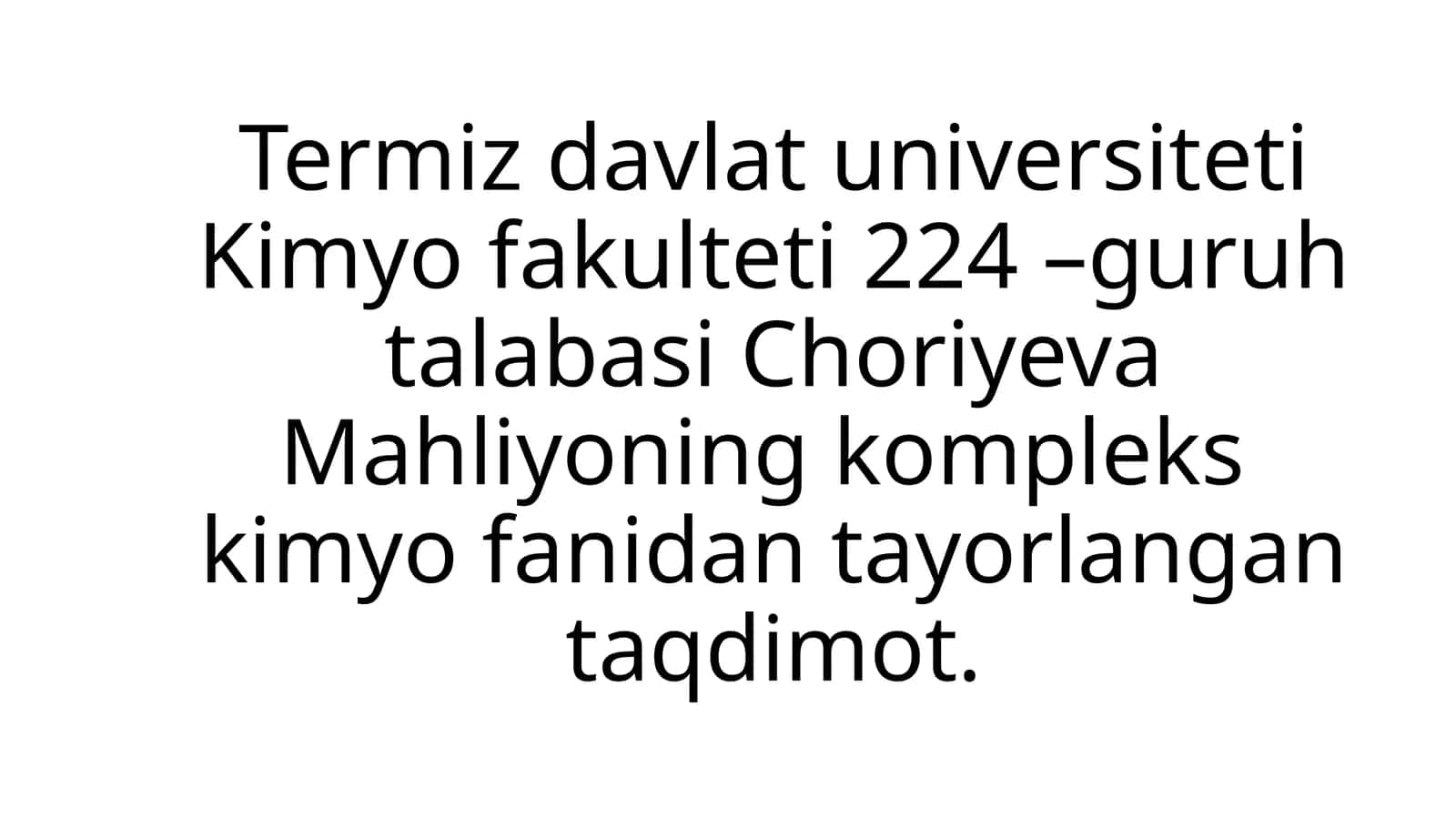 Kimyo Fanida Ta'lim