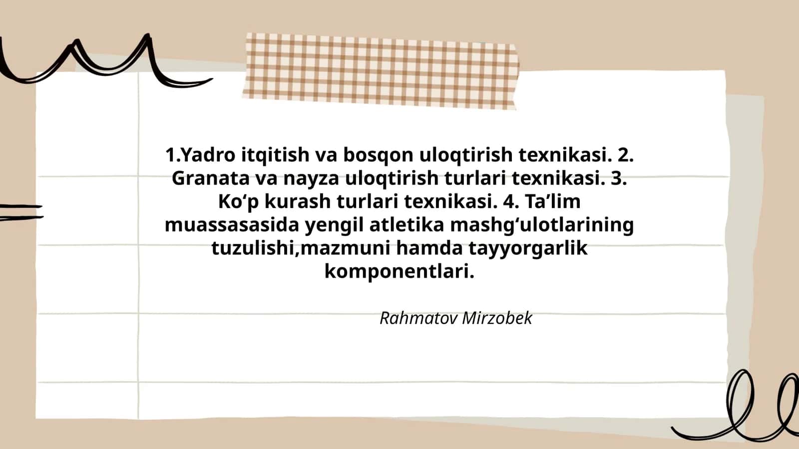 Taʼlim muassasasida yengil atletika mashgʻulotlarining tuzulishi