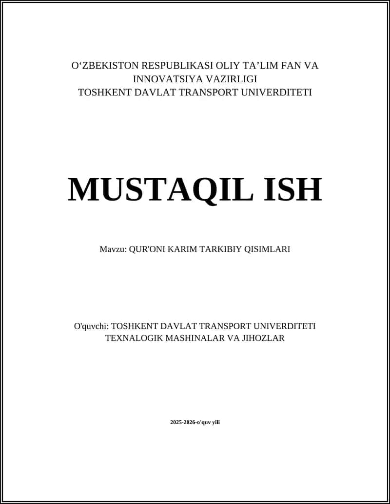 QUR'ONI KARIM TARKIBIY QISIMLARI