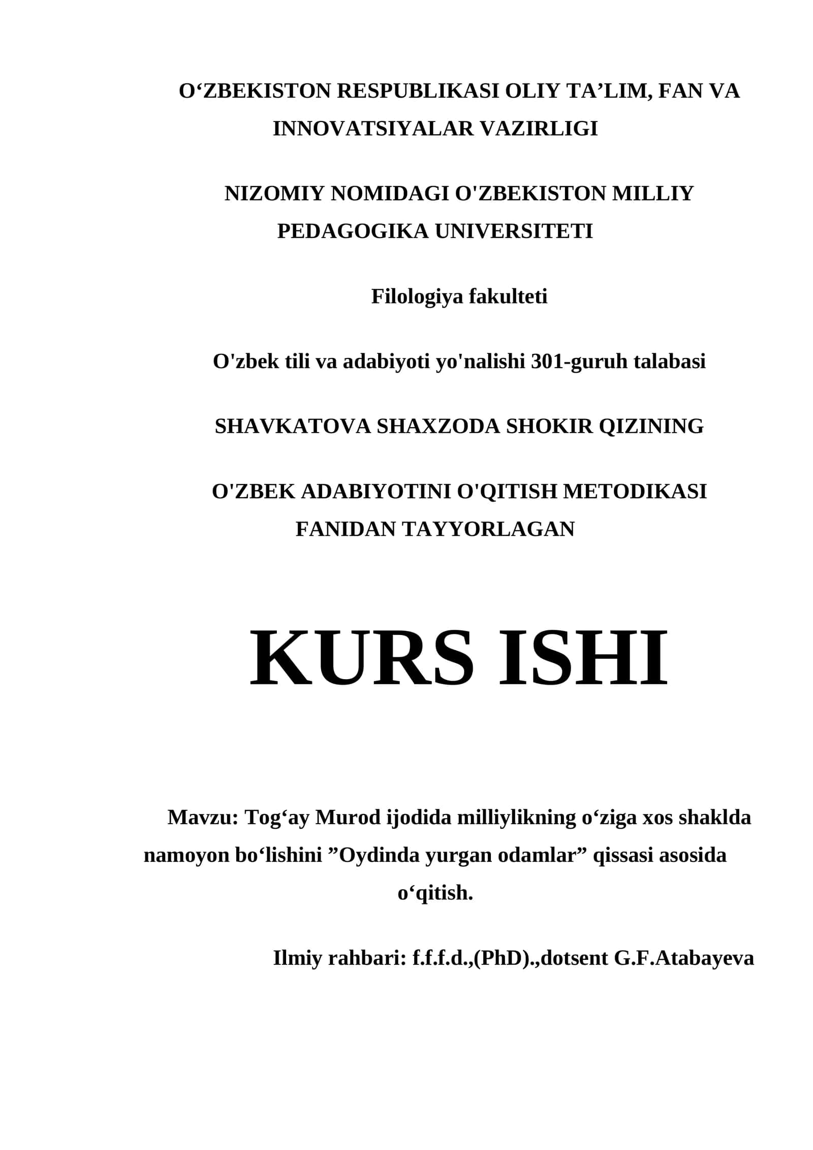 O'zbek adabiyotini o'qitish metodikasi