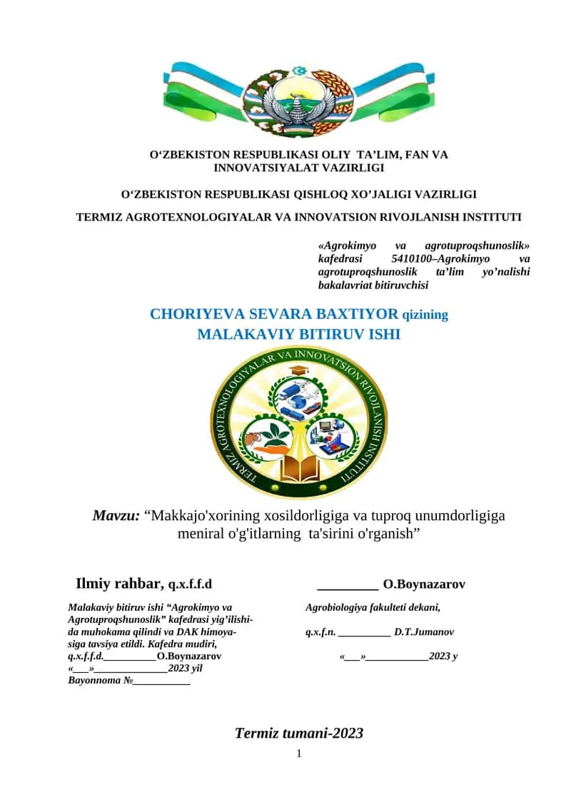 Makkajo'xori va Mineral O'g'itlarni Ta'sir qilish