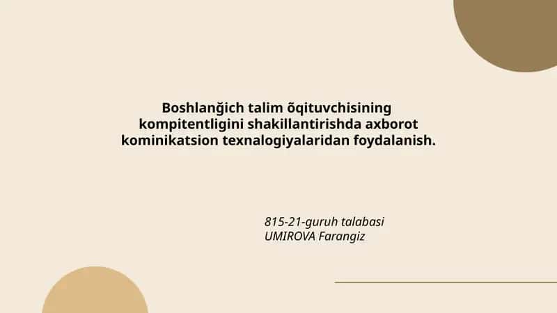 Axborot texnologiyalaridan boshlang'ich ta'limda foydalanish