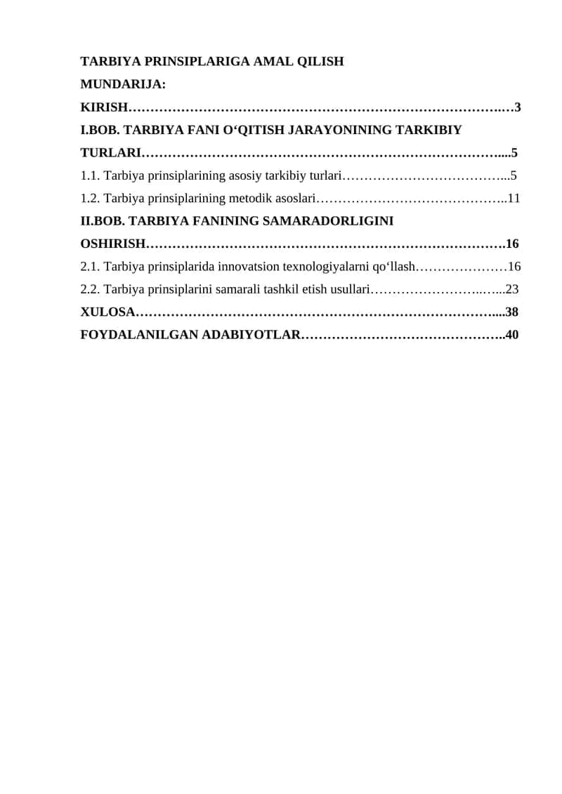 TARBIYA PRINSIPLARIGA AMAL QILISH