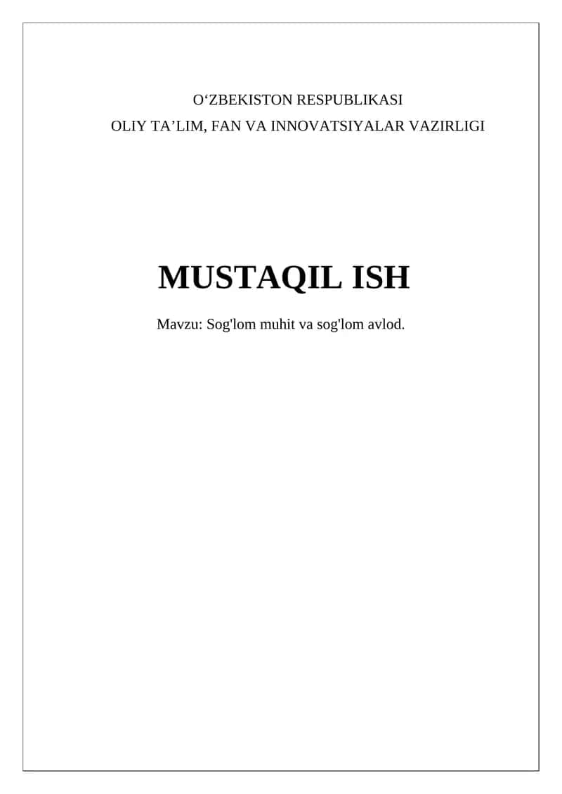 Sog'lom muhit va sog'lom avlod