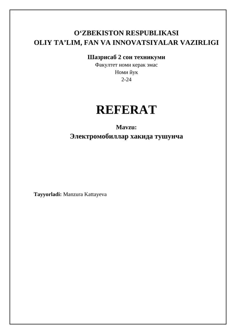Elektrotransport: Asoslar va Texnologiyalar