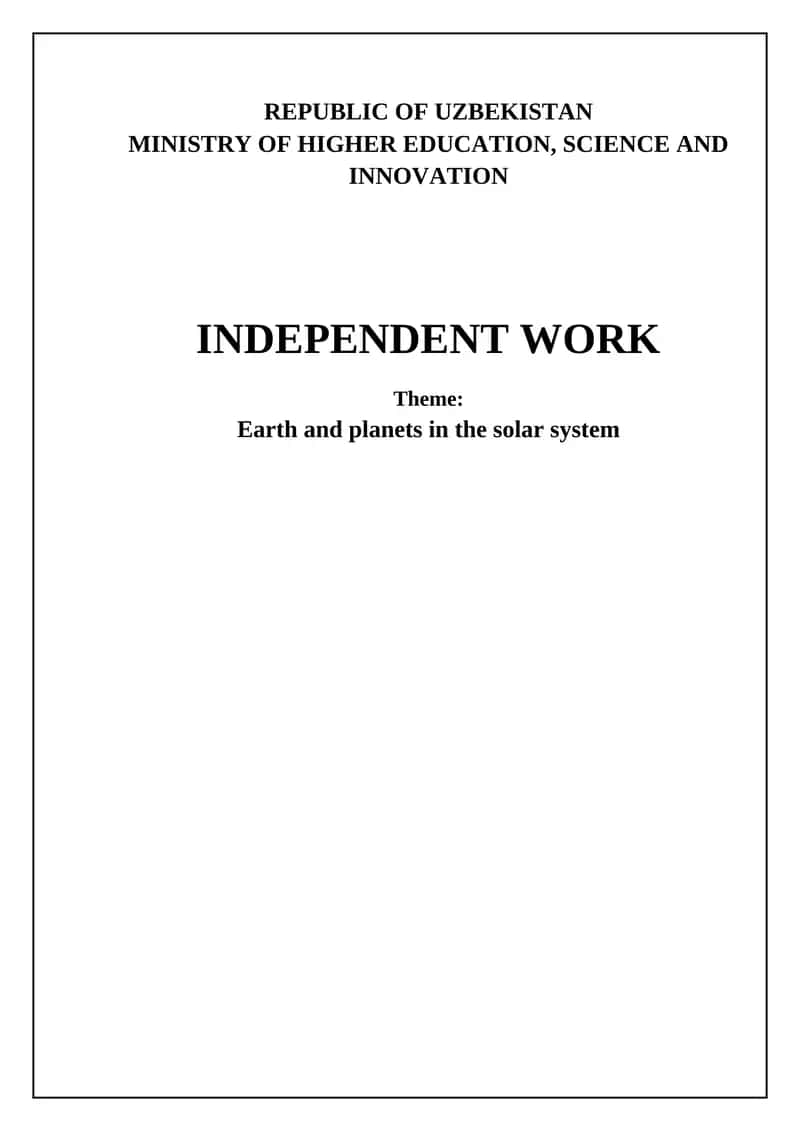 Earth and planets in the solar system