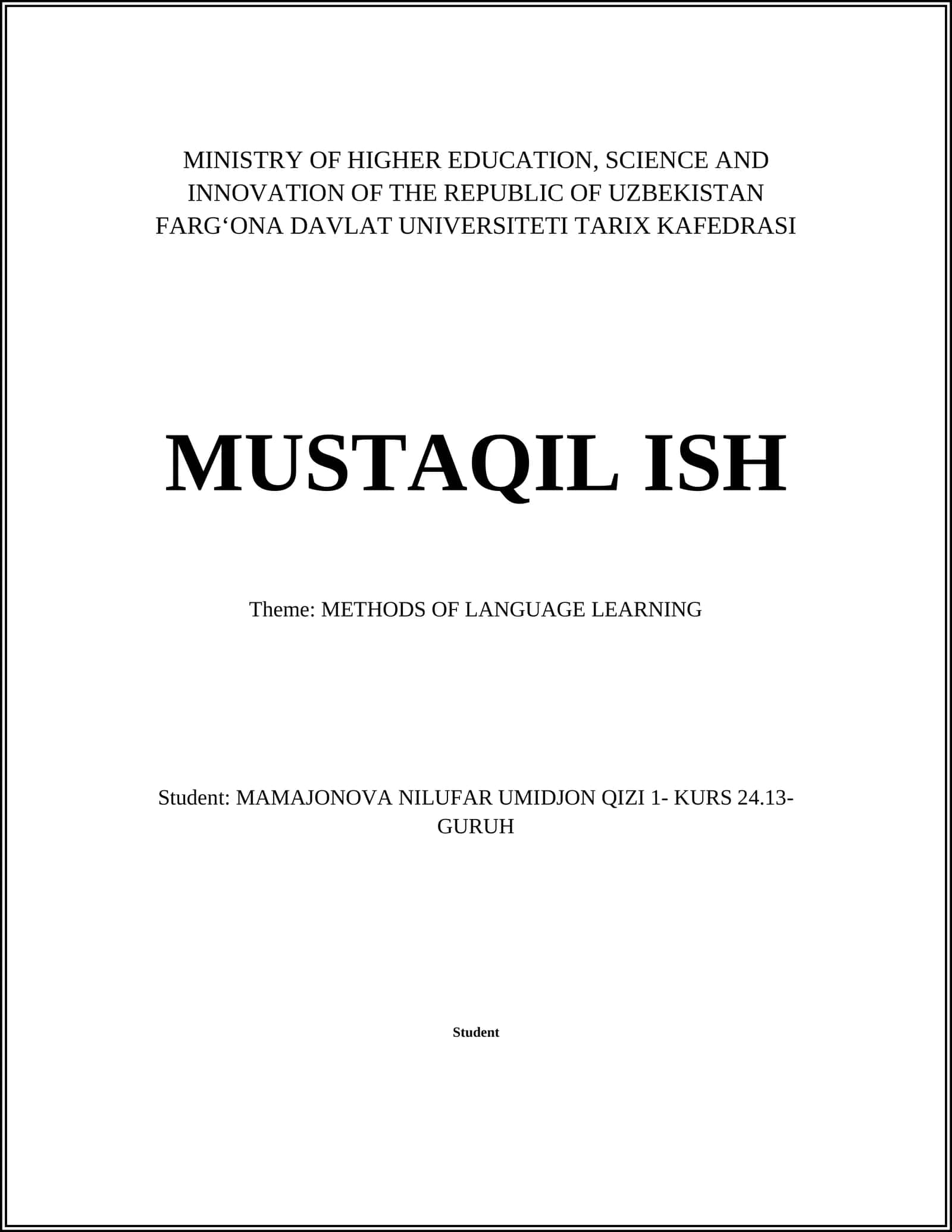 METHODS OF LANGUAGE LEARNING
